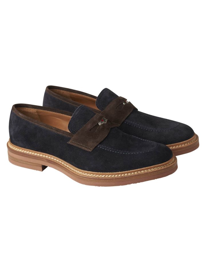 Kiton Kiton Blue Brown Leather Suede Loafers Blue / Brown 000