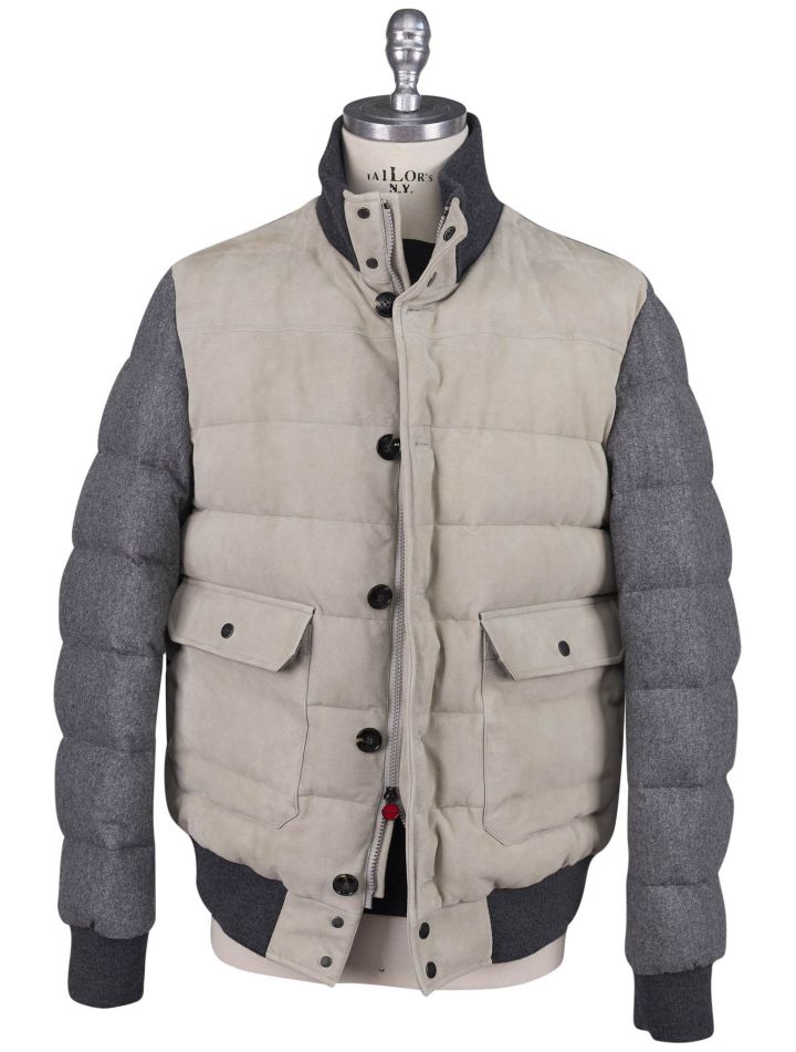 Kiton Kiton Gray Wool Leather Suede Coat Beige / Gray 000