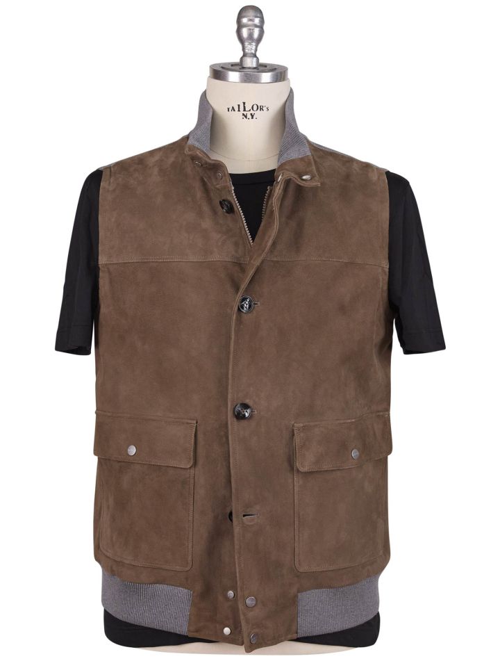 Kiton Kiton Brown Gray Leather Suede Vest Brown / Gray 000