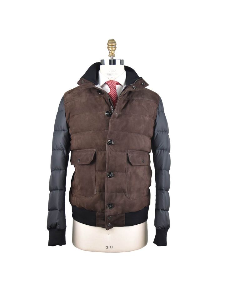 Kiton Kiton Brown Gray Leather Suede Pl Coat Brown / Gray 000