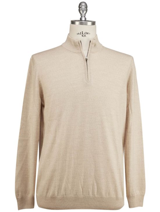 Luigi Borrelli Luigi Borrelli Beige Virgin Wool Sweater Half Zip Beige 000