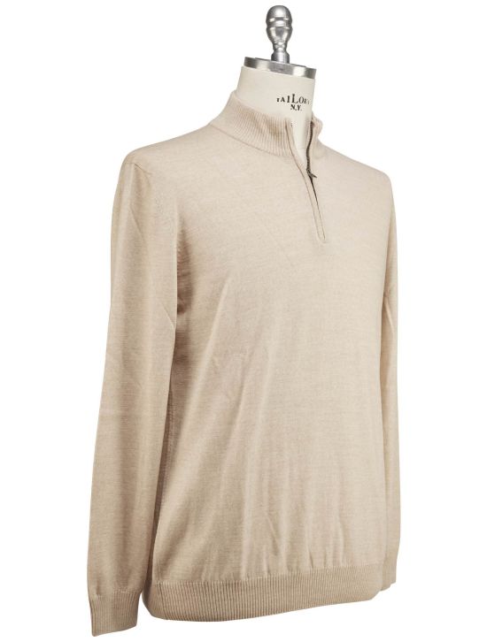 Luigi Borrelli Luigi Borrelli Beige Virgin Wool Sweater Half Zip Beige 001