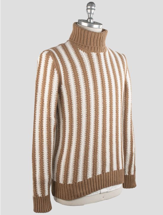 Gran Sasso Gran Sasso Brown White Virgin Wool Sweater Turtleneck Brown / White 001