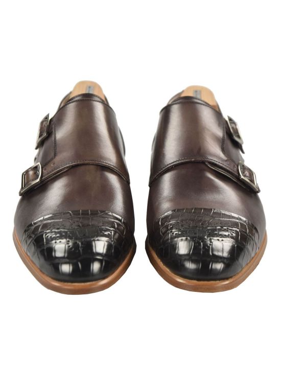 Kiton KITON Brown Leather Crocodile Dress Shoes Brown 001