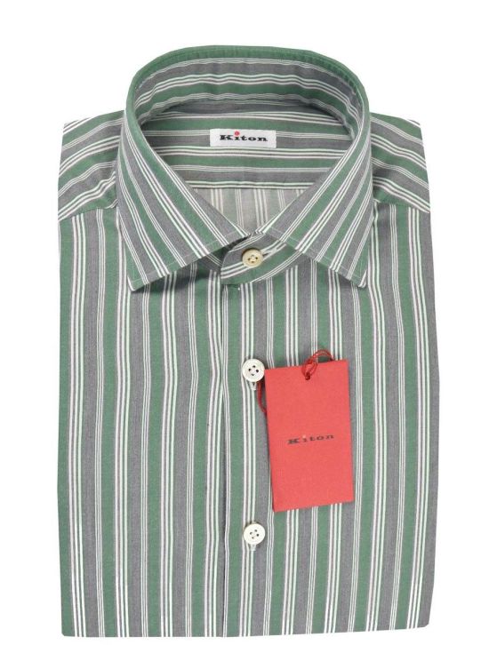 Kiton KITON Green Grey Cotton Shirt Green/Gray 000