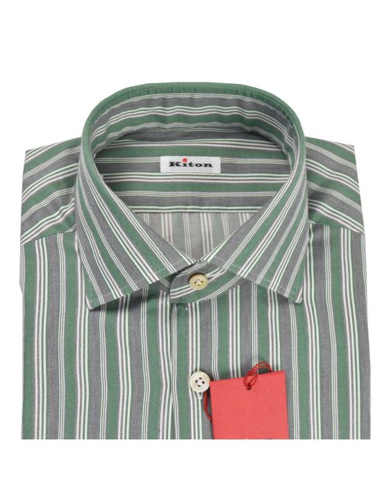 Kiton KITON Green Grey Cotton Shirt Green/Gray 001