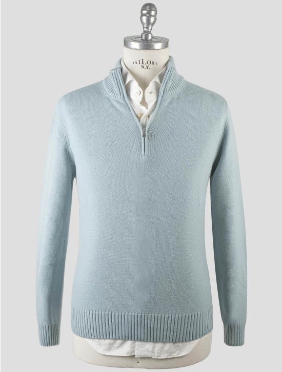 Gran Sasso Gran Sasso Light Blue Virgin Wool Viscose Cashmere Sweater Half Zip Light Blue 000