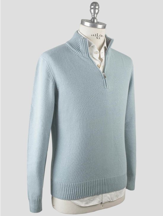 Gran Sasso Gran Sasso Light Blue Virgin Wool Viscose Cashmere Sweater Half Zip Light Blue 001