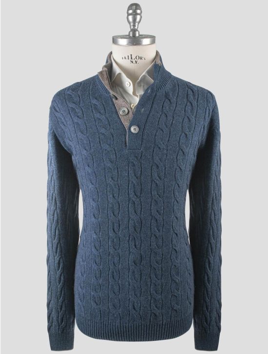 Gran Sasso Gran Sasso Blue Cashmere Sweater Half Button Blue 000