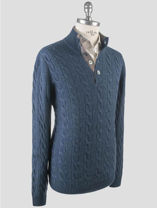 Gran Sasso Gran Sasso Blue Cashmere Sweater Half Button Blue 001