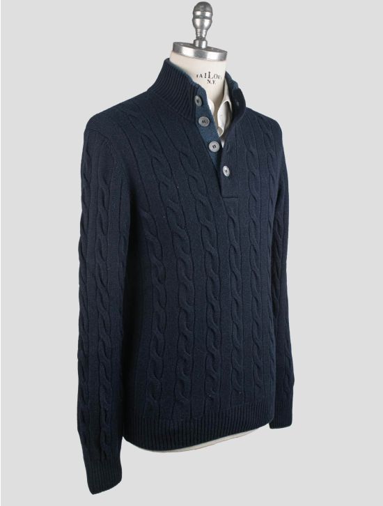 Gran Sasso Gran Sasso Blue Cashmere Sweater Half Button Blue 001