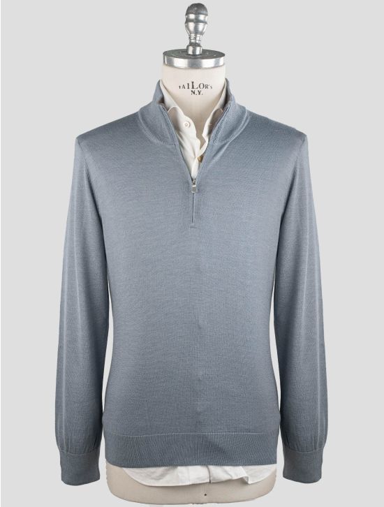 Gran Sasso Gran Sasso Light Blue Cashmere Silk Sweater Half Zip Light Blue 000