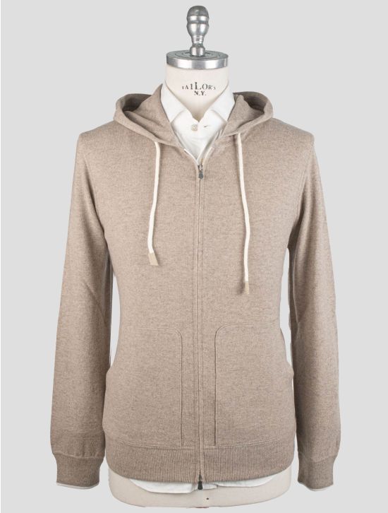 Gran Sasso Gran Sasso Taupe Virgin Wool Viscose Cashmere Sweater Full Zip Hoodie Taupe 000