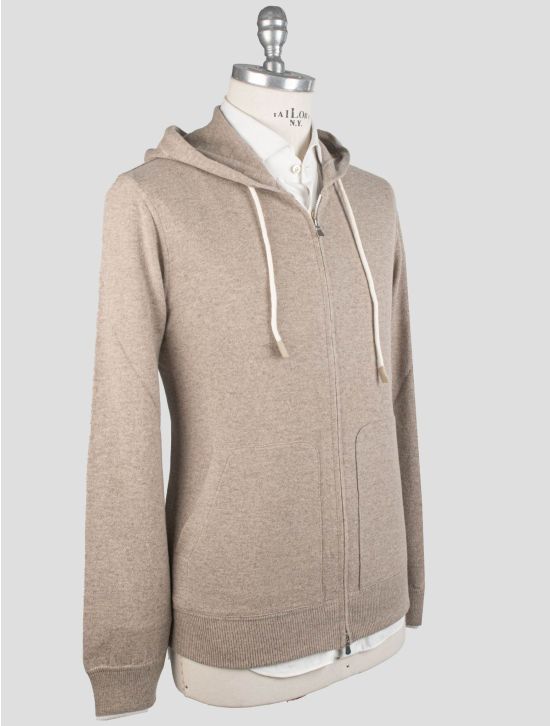 Gran Sasso Gran Sasso Taupe Virgin Wool Viscose Cashmere Sweater Full Zip Hoodie Taupe 001