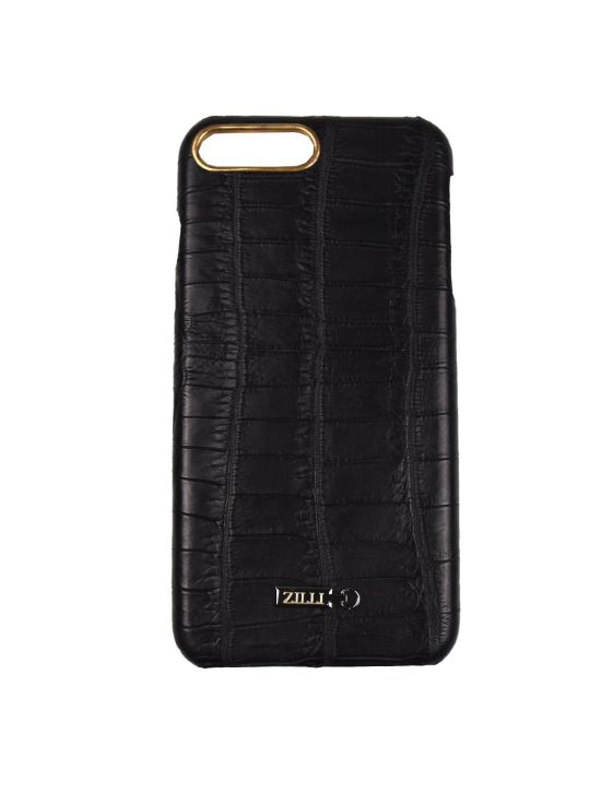 Zilli Zilli Black Leather Crocodile iPhone 7 Plus Cover Black 000