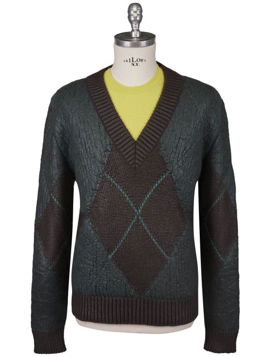 Bottega Veneta Bottega Veneta Green Brown Wool Mohair Pa Sweater V-Neck Green / Brown 000