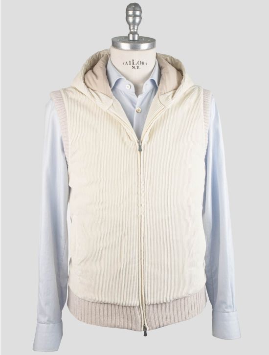 Gran Sasso Gran Sasso White Cotton Velvet Coat Gilet Full Zip White 000