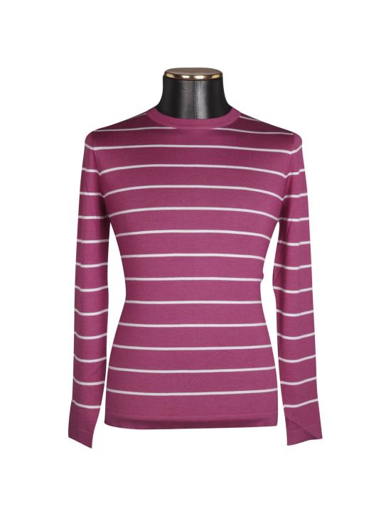 Cesare Attolini CESARE ATTOLINI Pink White Wool Cashmere Silk Sweater Crewneck Pink/white 000