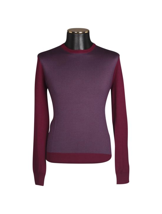 Cesare Attolini CESARE ATTOLINI Burgundy Light Blue Wool Silk Sweater Crewneck Bugrundy/Light Blue 000