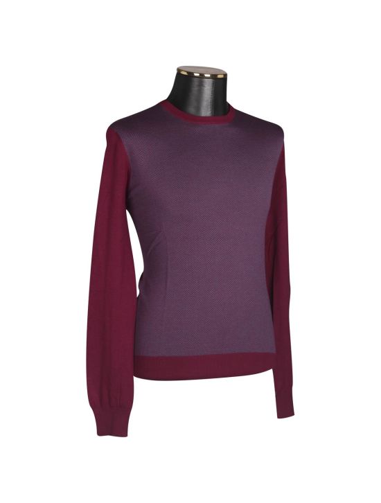 Cesare Attolini CESARE ATTOLINI Burgundy Light Blue Wool Silk Sweater Crewneck Bugrundy/Light Blue 001