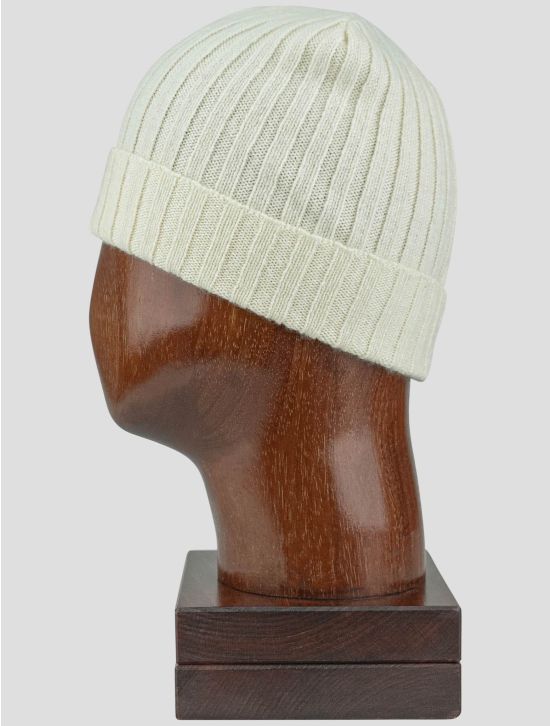 Isaia Isaia White Cashmere Beanie Hat White 001