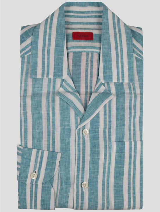 Isaia Isaia Light Blue White Linen Shirt Light Blue / White 000