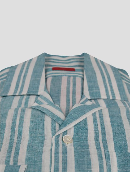 Isaia Isaia Light Blue White Linen Shirt Light Blue / White 001