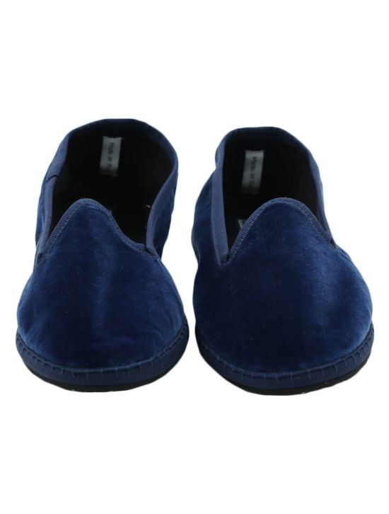 FeFè Napoli Fefè Blue Cotton Velvet Slippers Blue 001