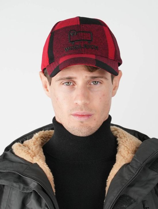 Woolrich Woolrich Red Black Wool Pl Pa Baseball Cap Red / Black 001