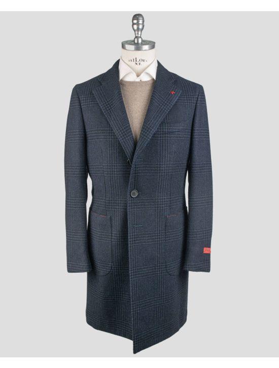 Isaia Isaia Gray Wool Overcoat Blue 000