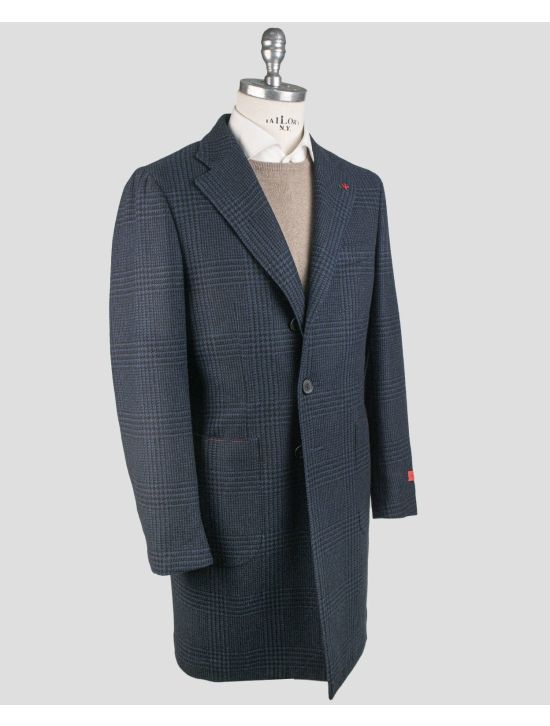 Isaia Isaia Gray Wool Overcoat Blue 001