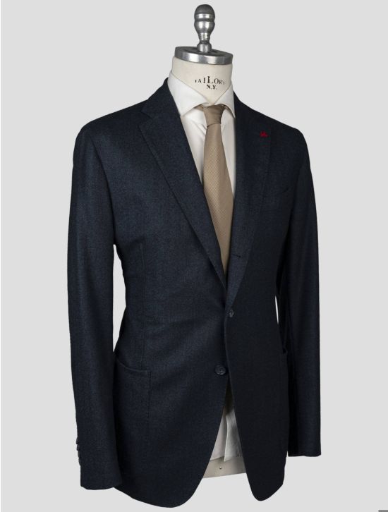 Isaia Isaia Blue Virgin Wool Linen Blazer Blue 001