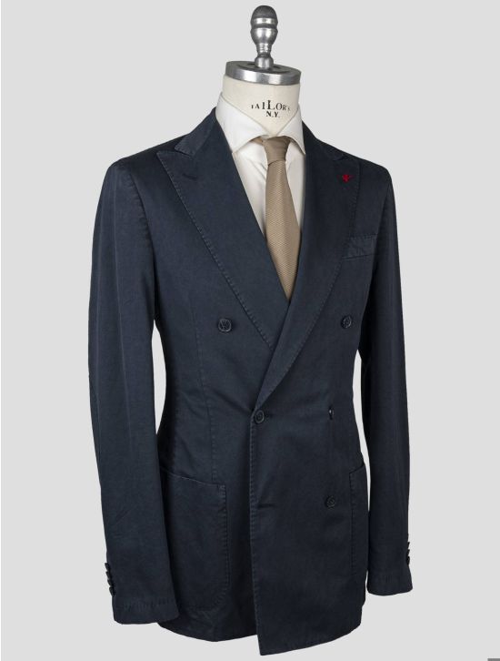 Isaia Isaia Blue Cotton Abaca Blazer Blue 001