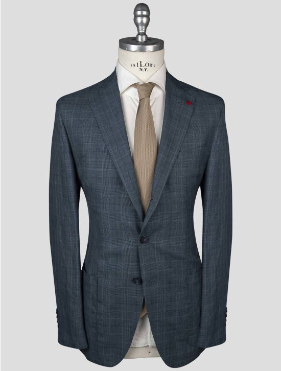 Isaia Isaia Blue Linen Wool Silk Blazer Blue 000