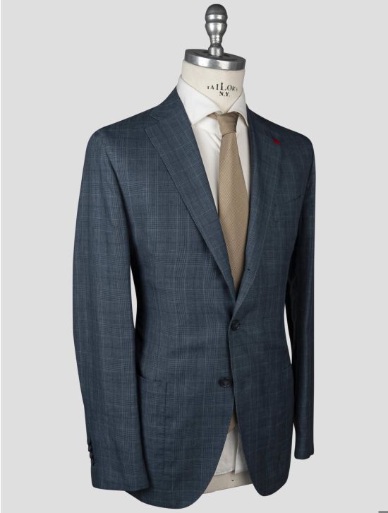 Isaia Isaia Blue Linen Wool Silk Blazer Blue 001