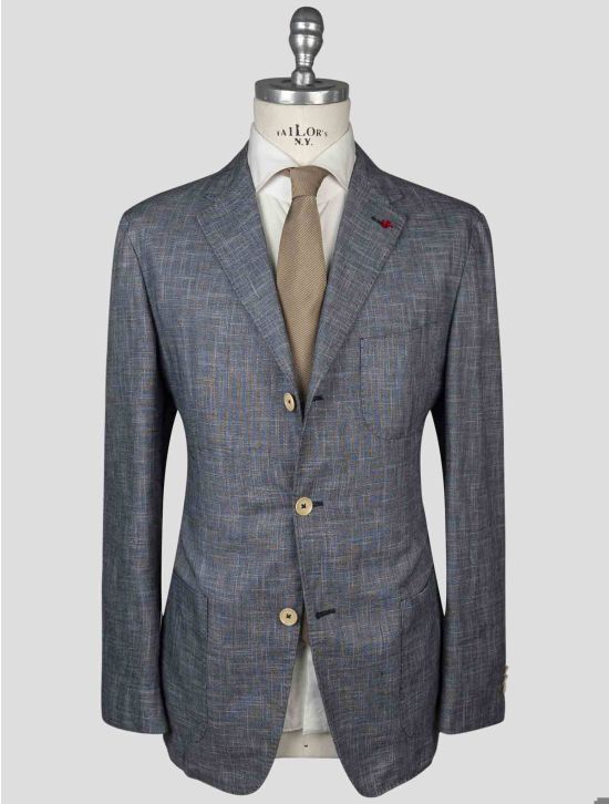 Isaia Isaia Blue Linen Wool Silk Blazer Blue 000