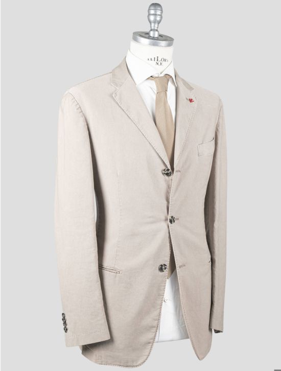 Isaia Isaia Beige Cotton Linen Blazer Gray 001