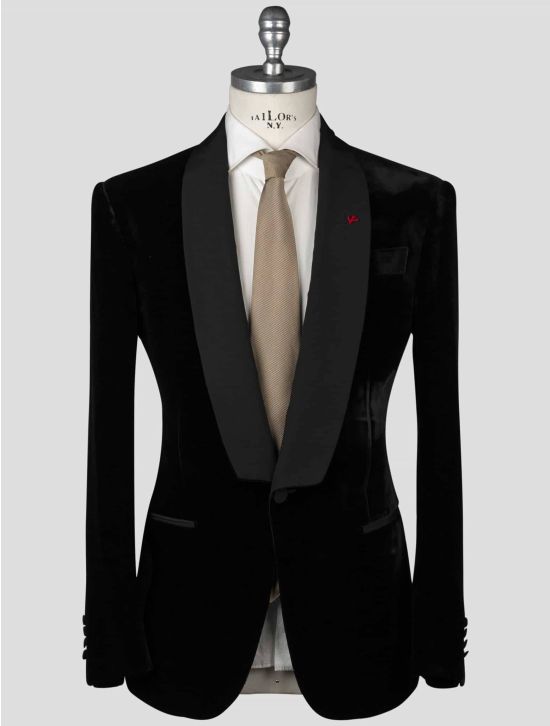 Isaia Isaia Black Cotton Velvet Smoking Blazer Black 000