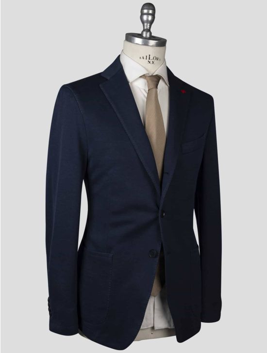 Isaia Isaia Blue Cotton Lycra Blazer Blue 001