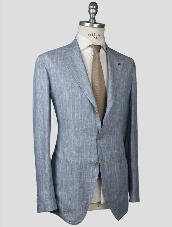 Isaia Isaia White Light Blue Cotton Blazer Light Blue / white 001