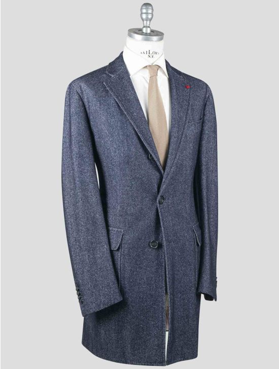 Isaia Isaia Blue Cotton Wool Overcoat Blue 001