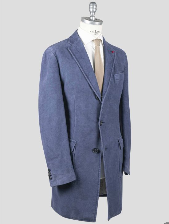 Isaia Isaia Blue Cotton Wool Overcoat Blue 001