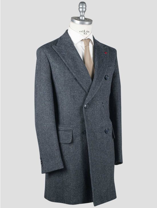 Isaia Isaia Blue Virgin Wool Overcoat Blue 001