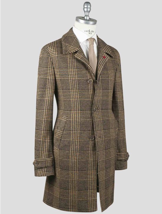 Isaia Isaia Brown Black Wool Pl Pa Overcoat Brown / Black 001