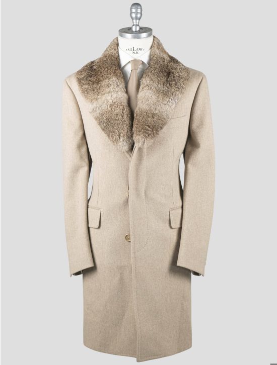 Isaia Isaia Beige Virgin Wool with Lapin Collar Overcoat Beige 000