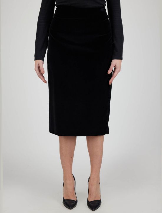 Kiton Kiton Black Cotton Ea Velvet Skirt Black 000