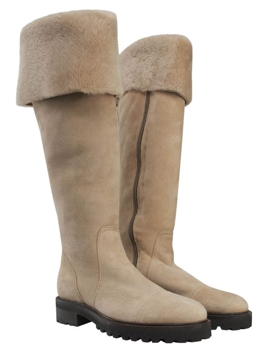 Kiton Kiton Beige Leather Suede Boots Beige 000