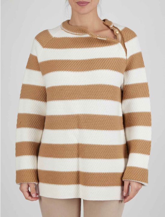 Kiton Kiton Beige White Wool Sweater Crewneck Beige / White 000