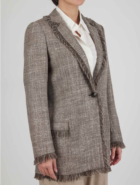 Kiton Kiton Brown Virgin Wool Linen Silk Blazer Brown 001