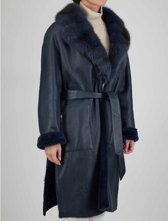 Kiton Kiton Blue Leather Shearling Overcoat Blue 001